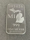 1/2 Troy Oz .999 Fine Silver Michigan State Bar- Federated Mint