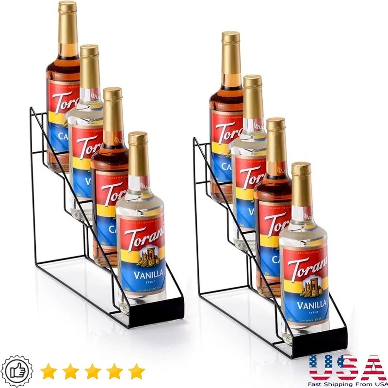 Coffee Syrup Rack Stand 6 Bottle Organizer Space Saving Kitchen Decor Holder New