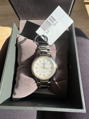 bulova womens watch, mother of pearl face, two tone 