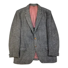 Harris Tweed Men's 42R Grey Wool Handwoven Sport Coat Jacket Simpsons Sears