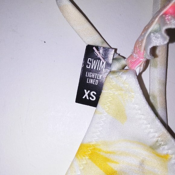 Victoria Secret PINK Swim Bikini Top XS White Yellow Off Shoulder