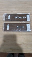 New Old Stock Vintage MEN WOMEN Bathroom Restroom Sign Signs Wood Grain Look