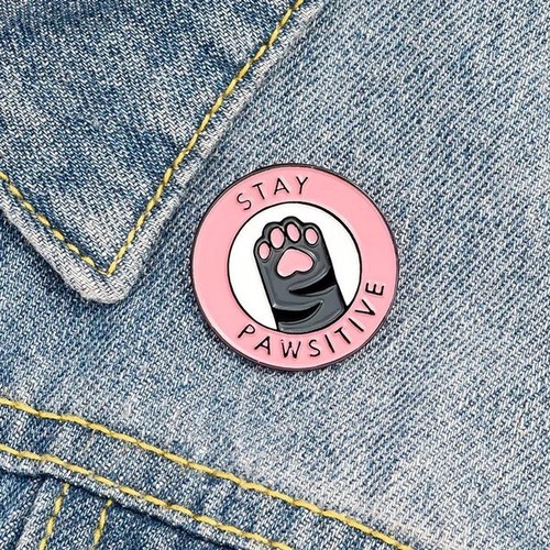 Stay Pawsitive Cat Enamel Pin Lapel Brooch Humorous Funny Badge for Cat Lovers - Picture 4 of 7