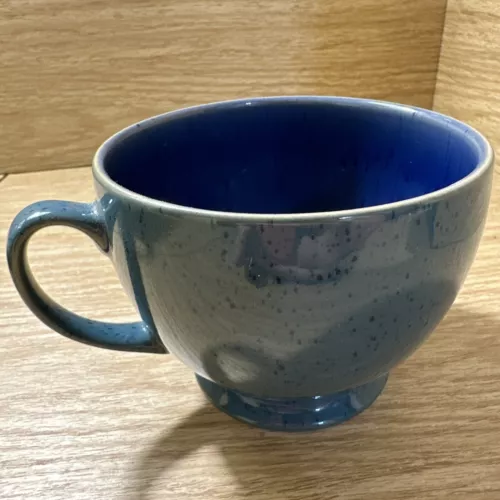 Denby England Harlequin Blue & Green Footed Breakfast Coffee Tea Cup Mug 3” Tall