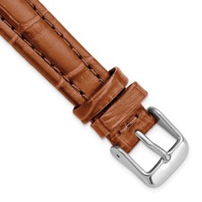 16mm 7.5" Matte Alligator-Style Grain Leather Silver-tone Buckle Watch Band