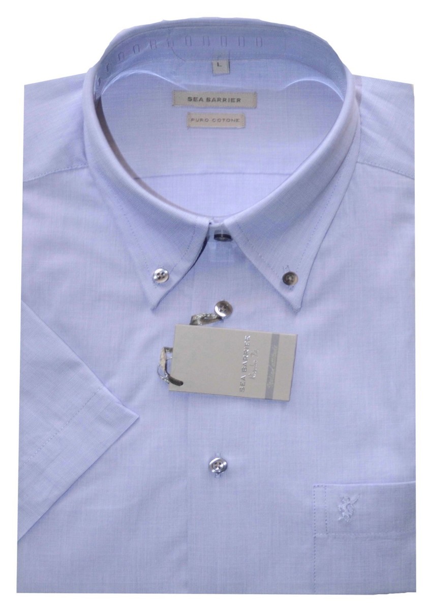CAMICIA UOMO manica corta M L XL XXL 3XL 100% cotone oxford SEA BARRIER celeste