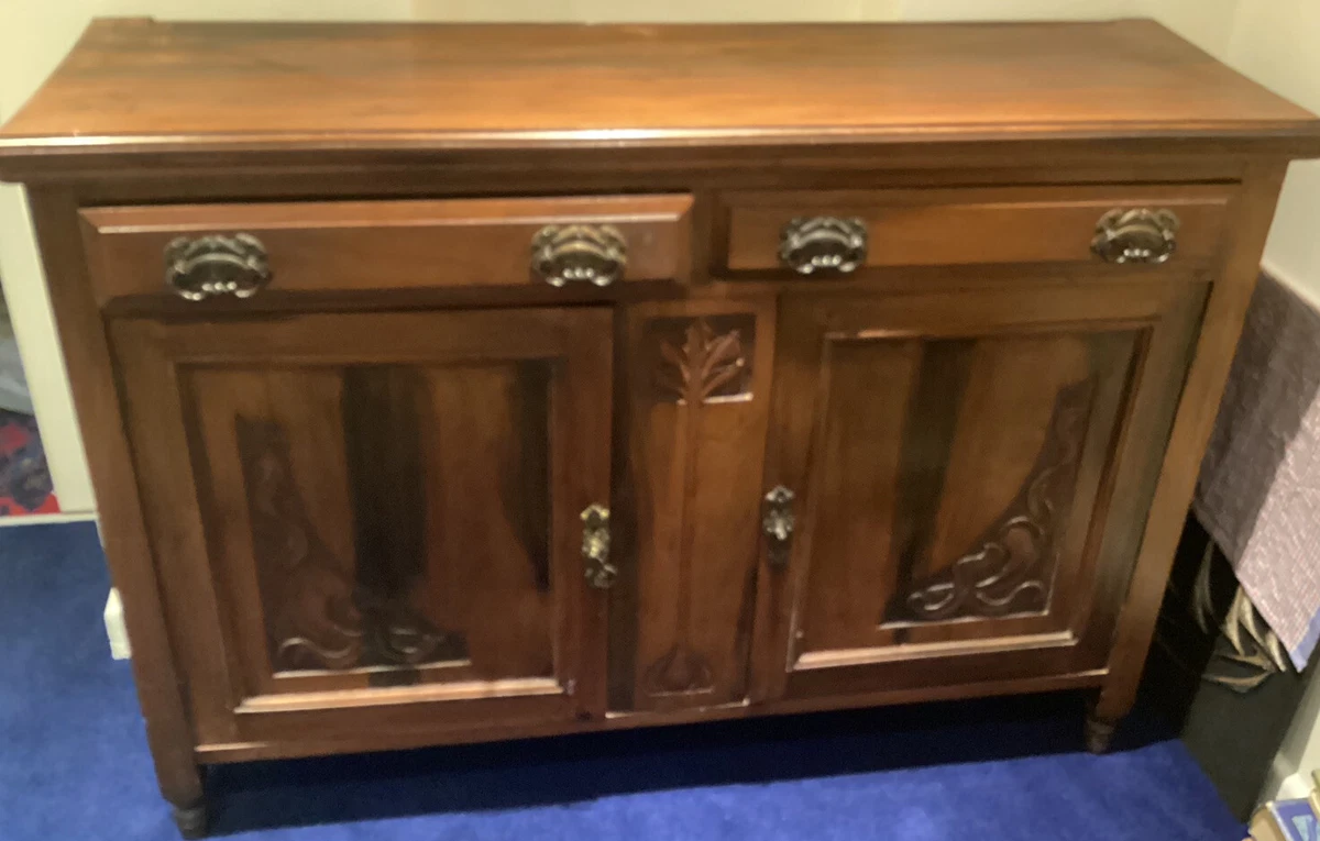 Antique Late Victorian Carved Mahogany Sideboard 2 Drawers And 2 Cupboards