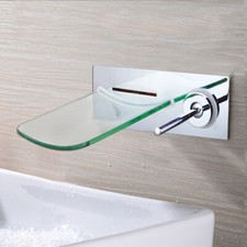 US Brushed Nickel Bathroom Faucet Waterfall Spout Wall Mount Brass Mixer Tub Tap