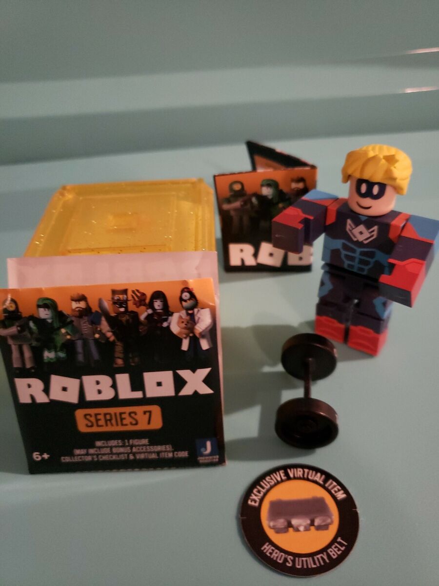 Roblox Celebrity Series 7 HEROES OF ROBLOXIA: BLUE BASHER CAP Figure w/BELT  Code