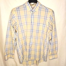 Izod Mens Long Sleeve Dress Shirt Button Down Collar Plaid Yellow  Blue Size 16