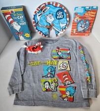 Dr Seuss Cat in the Hat Lot of 5 Youth Tshirt-Plate-VHS-NIP Keychain-BK 2009 Toy