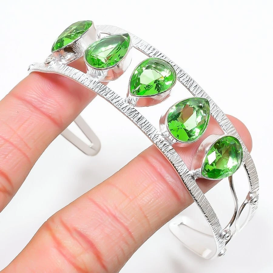 VALENTINO Bracciale Gioielli Argento Sterling 925 Gemma Tsavorite Verde Regolabile