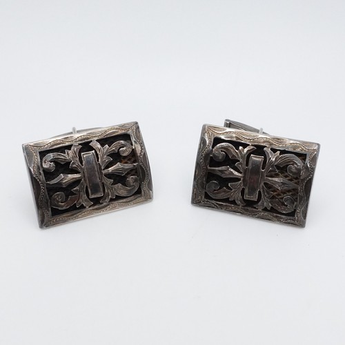 Sterling Silver Rectangle Ornate Style Cufflinks
