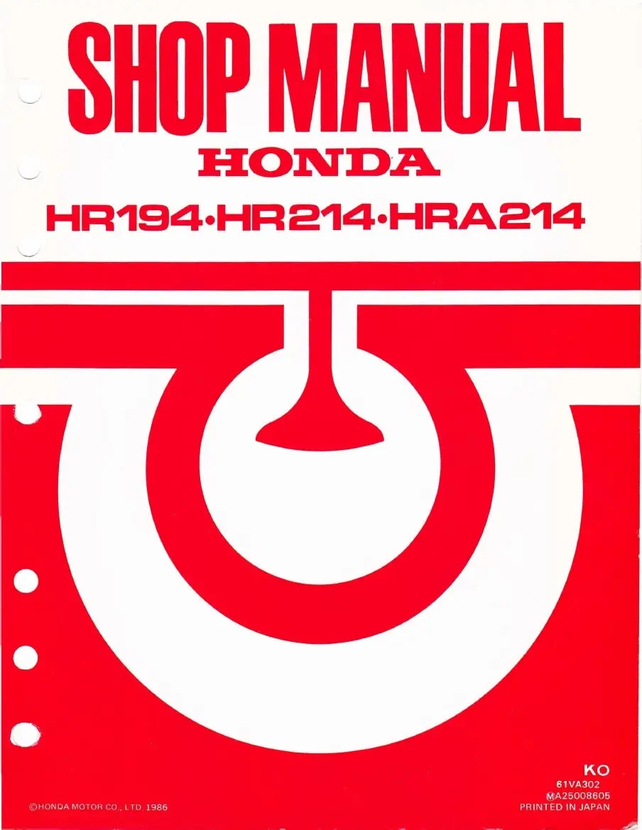 1986 Honda PXA SXA Walk Behind HR194 HR214 HRA214 Service Manual