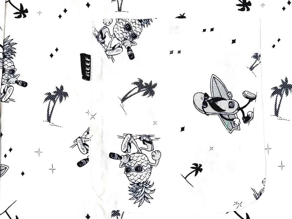 Camisa hawaiana REEF 2XL para hombre manga corta con botones algodón surfista blanca azul Foto 4 de 4