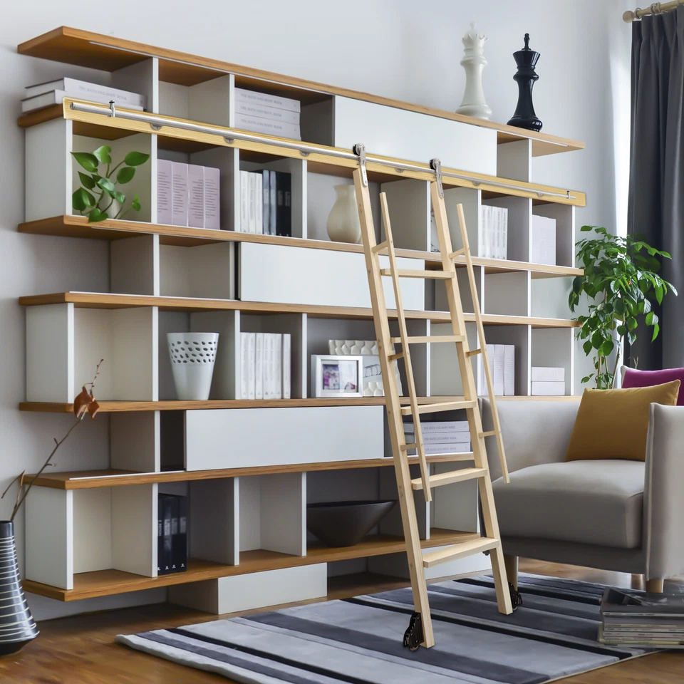 Escalera rodante de acero inoxidable de 10 pies herrajes biblioteca rodante escalera pista a prueba de óxido Foto 4 de 4