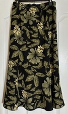 Vintage 90s Y2K Black Floral Midi Skirt Sag Harbor Women's Size 10P Petite