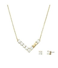 NEW MICHAEL KORS GOLD CHAIN NECKLACE CRYSTALS BAGUETTE V SHAPE,EARRINGS MKJ4555