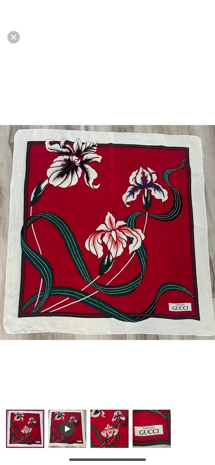 Authentique écharpe Gucci « édition limitée » fleurie avec bordure beige en soie