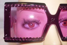 SUNGLASSES HUGE OVERSIZED SQUARE PURPLE WITH RHINESTONES FREE US SHIP
