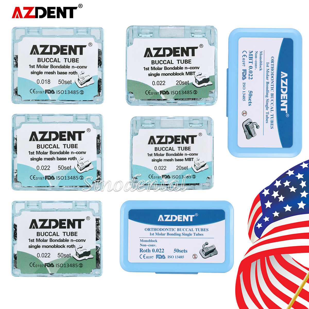 AZDENT Dental Orthodontic Buccal Tube 1st Molar MBT. 022 Bondable Non-Conv - Foto 4