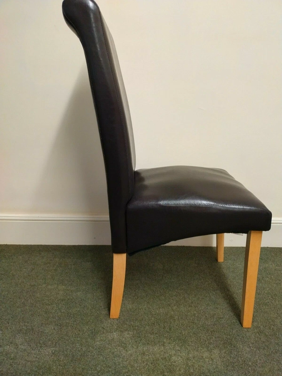 Dark Brown Faux Leather High Back Roll Top Dining Chair Legs in