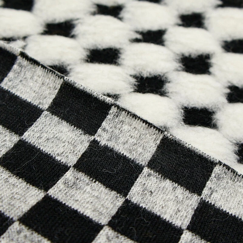 165cm Width Wool Blend Knit Fabric Stretchy Black White Check Plaid for Coat DIY - Image 2 of 4