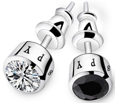 7mm Men Women Sterling Silver Post Stud Cubic Zirconia Earrings Gift Box K60