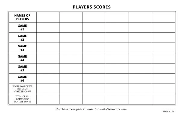 Yahtzee Score Card Pad Sheets Dice Game-Two-Sided (300 Sheets)--Printed in USA!! - Image 4 of 4