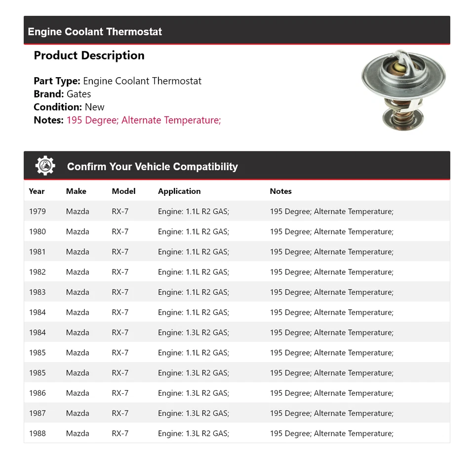 Portões termostato líquido refrigerante motor Mazda RX-7 1979-1988 1980 1981 1982 1983 - Imagem 2 de 4