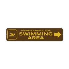 Swimming Area Sign, Custom Swimmer Arrow Swim National Park Name Metal Sign