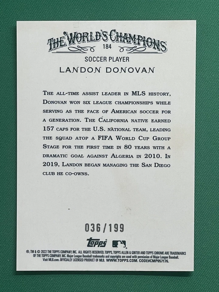 2022 Topps Allen & Ginter Chrome - LANDON DONOVAN - MAGENTA REFRACTOR #d 36/199 - Image 2 of 4