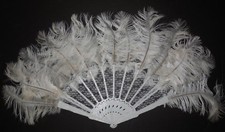 New Natural Ostrich Plumes Plastic Base Lace Overlay Fan Theatrical Dance Item