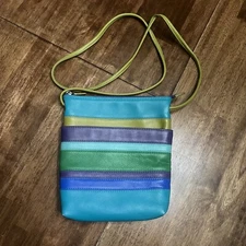 ILI NEW YORK Striped Crossbody Shoulder Messenger Bag Colorful Leather Zip