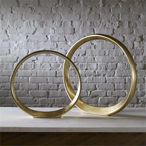 Uttermost Jimena 2-Piece Contemporary Aluminum Ring Sculpture Set in Gold - Picture 2 of 5