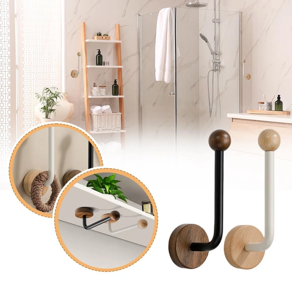 Soporte de ganchos para cortinas de pared con madera de haya premium B D3P7 Foto 3 de 4