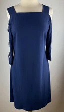MSK Navy Blue Cold Shoulder Lace-Up Sleeve Dress Stretch Sz. Medium Date Night