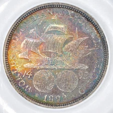 1892 50C Columbian Commemorative Half Dollar ANACS MS63 - Pretty Rainbow Toning