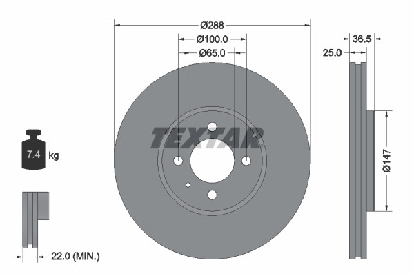 Disques de frein Textar 92302303 pour VW 1S0615301K : lot de 2 disques ventilés en acier carbone