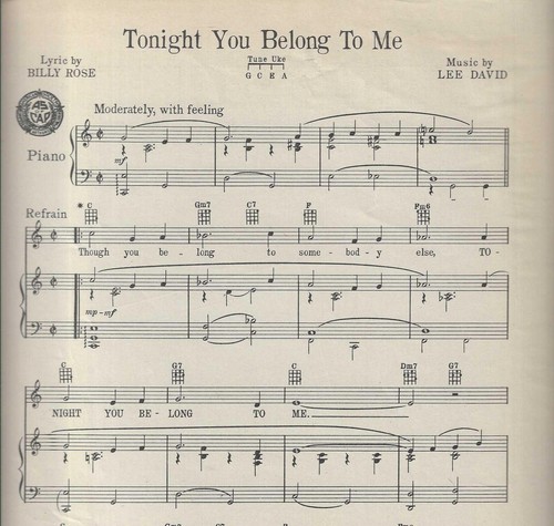Partituras Tonight You Belong To Me 1953 piano-voz-Uke. - Imagen 2 de 2