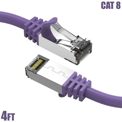 4FT CAT8 RJ45 Network LAN Ethernet SFTP Patch Cable Cord 2GHz 40G 26AWG Purple