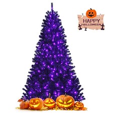Costway 7ft Pre-lit PVC Christmas Halloween Tree Black w/ 500 Purple LED Lights