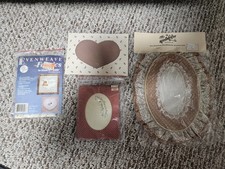 Vtg Pre-Finished Hoop  Fabric Frames, Even weave Choc Heart Cross Stitch Lot