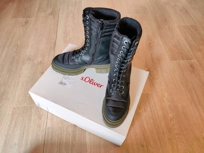 s.Oliver Damen Boots Stiefel Schwarz / Khaki Gr. 38 - Neuwertig