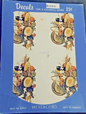 VTG `50-70`s Meyercord  X 169 B  Fruit & Florals  Baskets  4  Decals Sealed Pkg