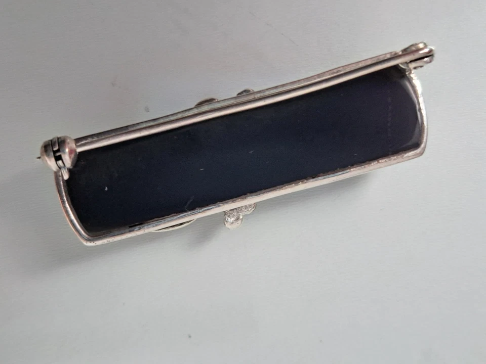 Molto Bella Spilla, 925 Argento Con Onice Nero E Marcasite - Immagine 3 di 4