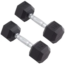 Body Sport Rubber Encased Hex Dumbbell Weight –  Exercises – 10 lb Pair