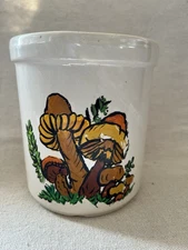 VTG Retro Hand Painted Mushrooms Ceramic Canister Utensil Caddy Crock 5.5" x 5"