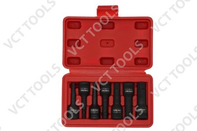7pc SAE Impact Hex Bit Socket Set 3/8'' Drive CR-MO Steel Long Reach Allen Driver