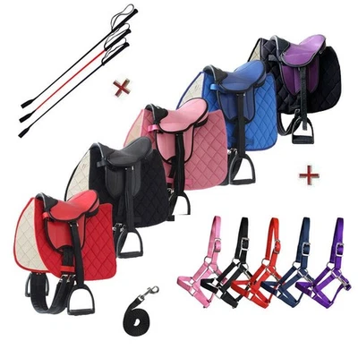 HKM Holzpferde Sattel mit Halfter Set bis 145cm Umfang und Gratis Gerte